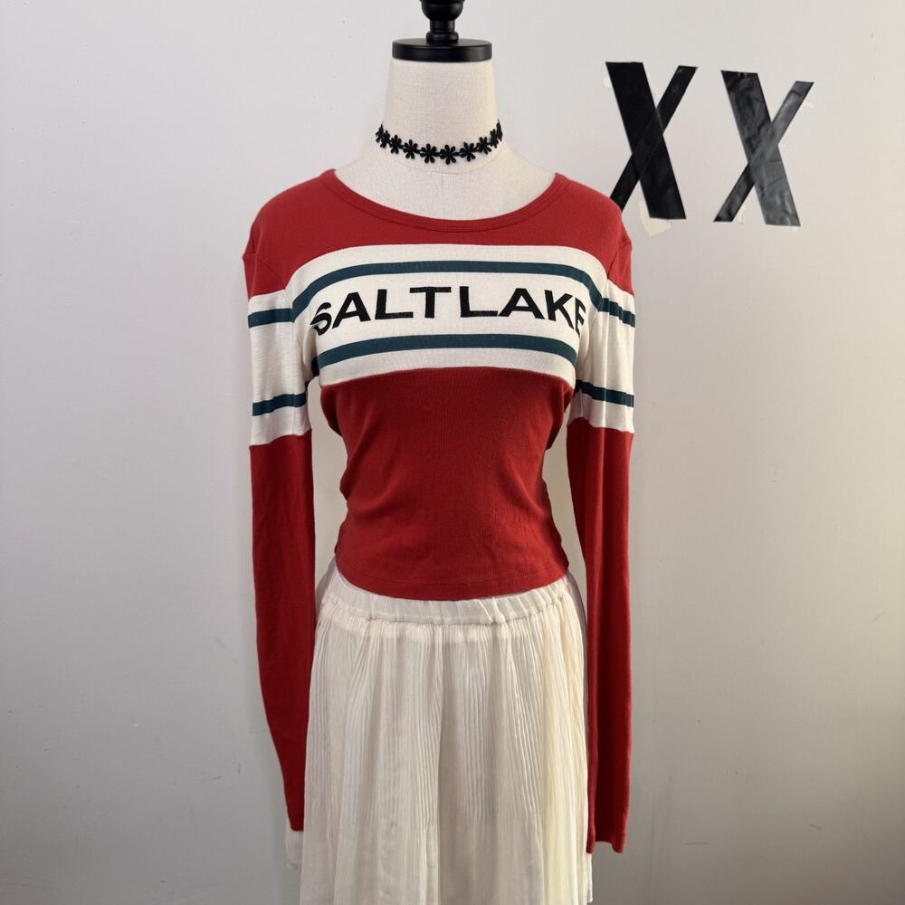 Urban Outfitters Micro Ribbed Fitted Long Sleeve Top Stretch Indie Ski S